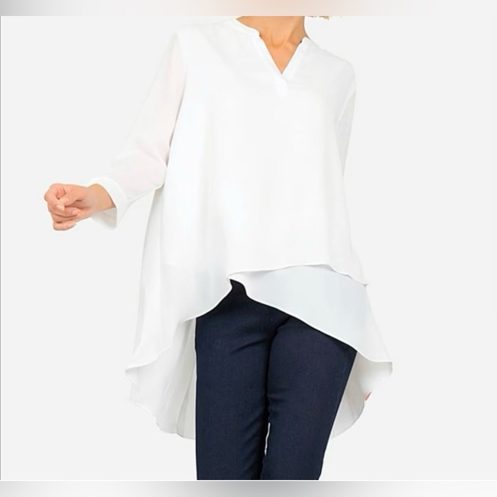 Joseph Ribkoff Asymmetrical Up Down Pleated White Tunic Pre-owned Size 6